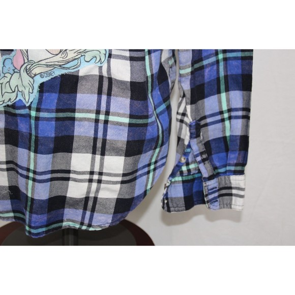 Upcycled Flannel Snow White Shirt Women's XS Button Up Plaid Bleached Distressed - Picture 6 of 10
